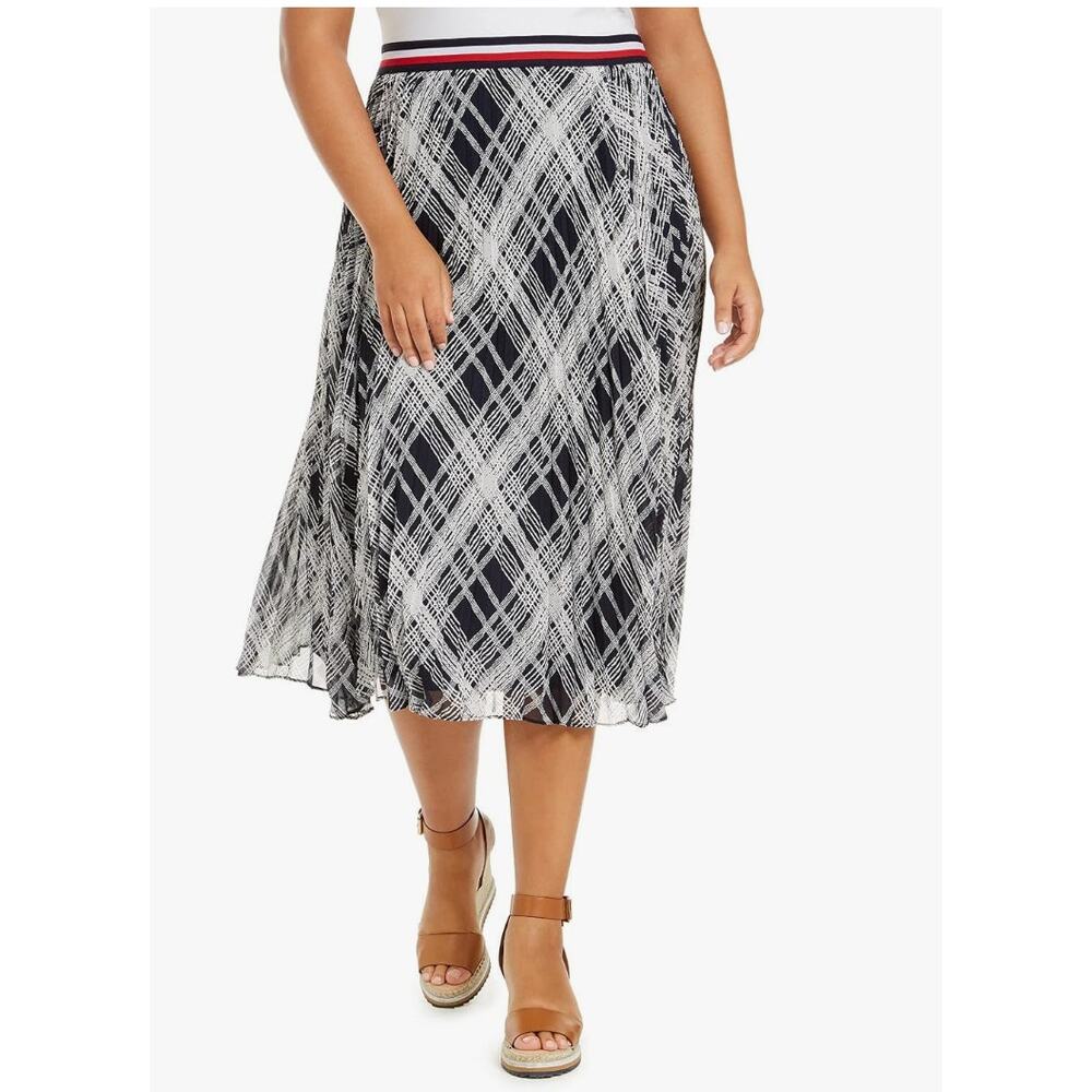 Tommy Hilfiger A-Line Tartan Plaid Crinkle Skirt size M
